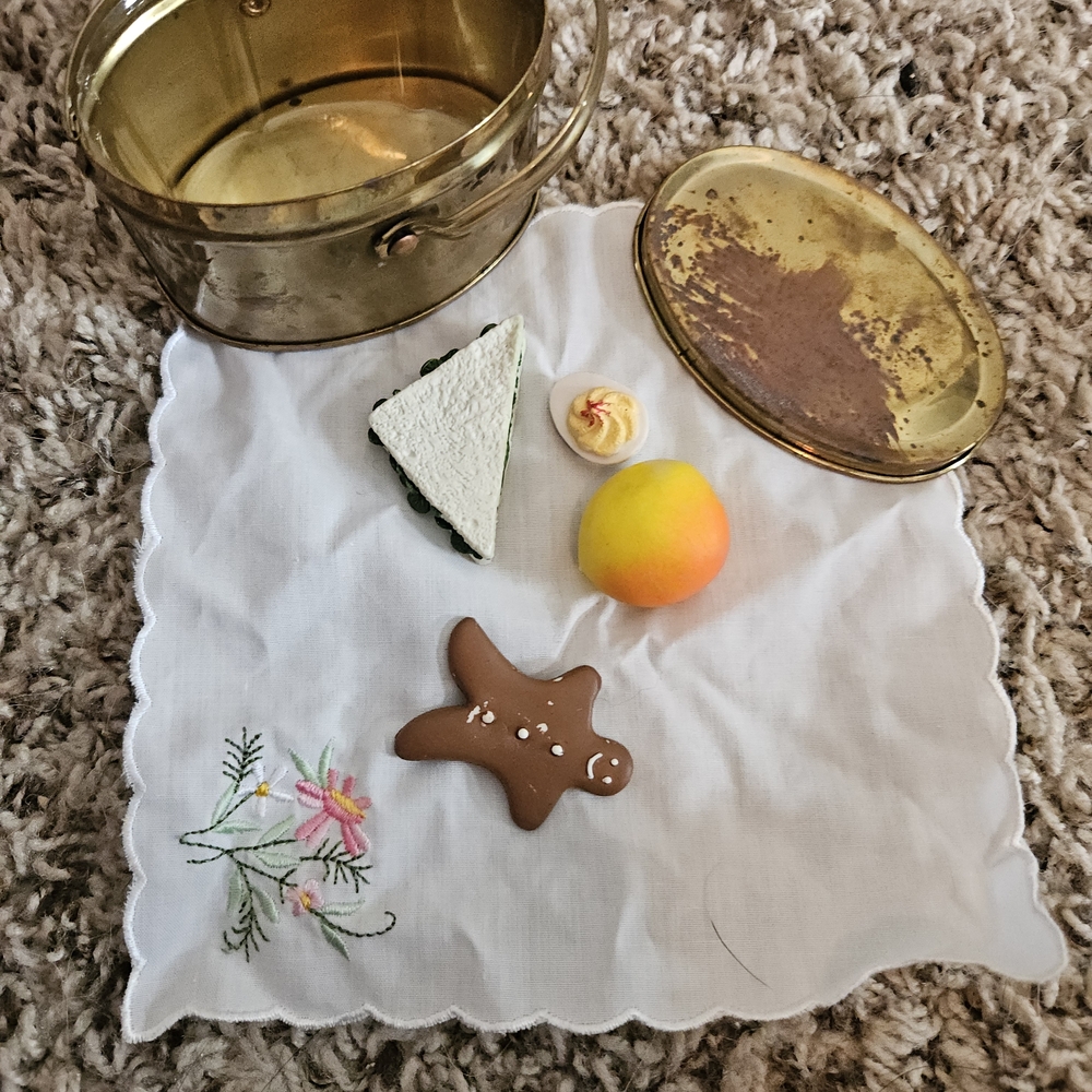 American Girl Doll Picnic Set with Gold Tin and Colorful Accessories